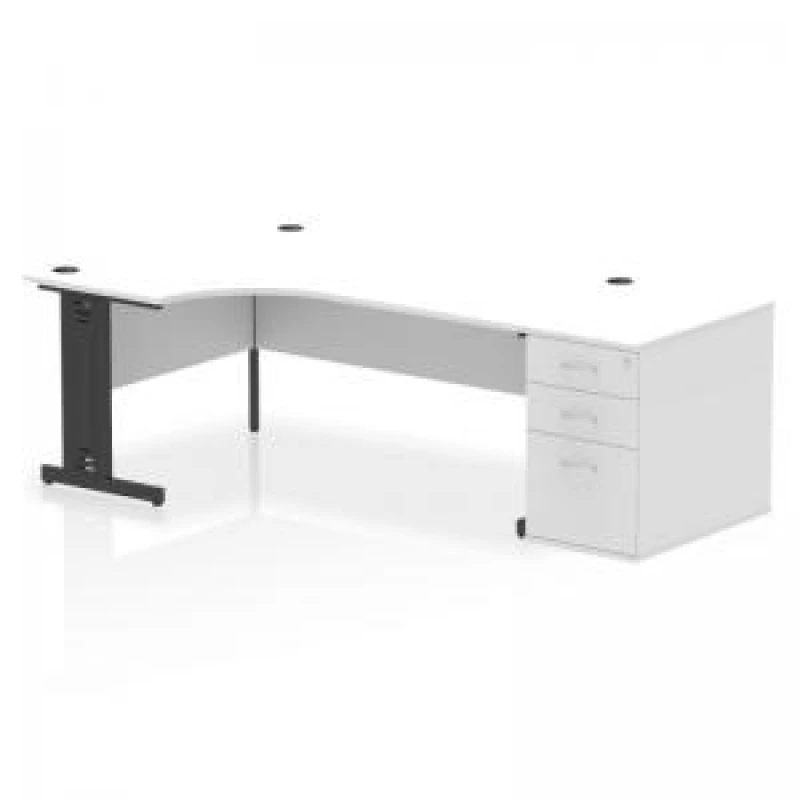 Image of Impulse Impulse 1800mm Left Crescent Office Desk White Top Black Cable Managed Leg Workstation 800 Deep Desk High Pedestal IWSLC188BCMWHT
