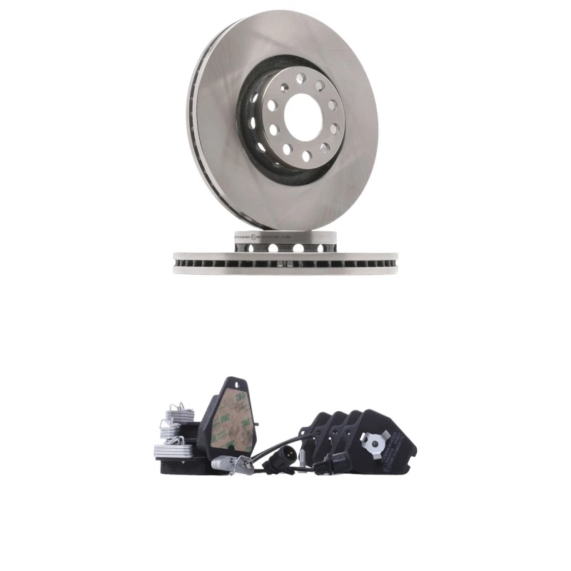 Image of RIDEX 3405B2722 Brake disc and pads set Front Axle, Brake Disc Type: Vented, incl. wear warning contact Brake Set,disc brakes (3405)