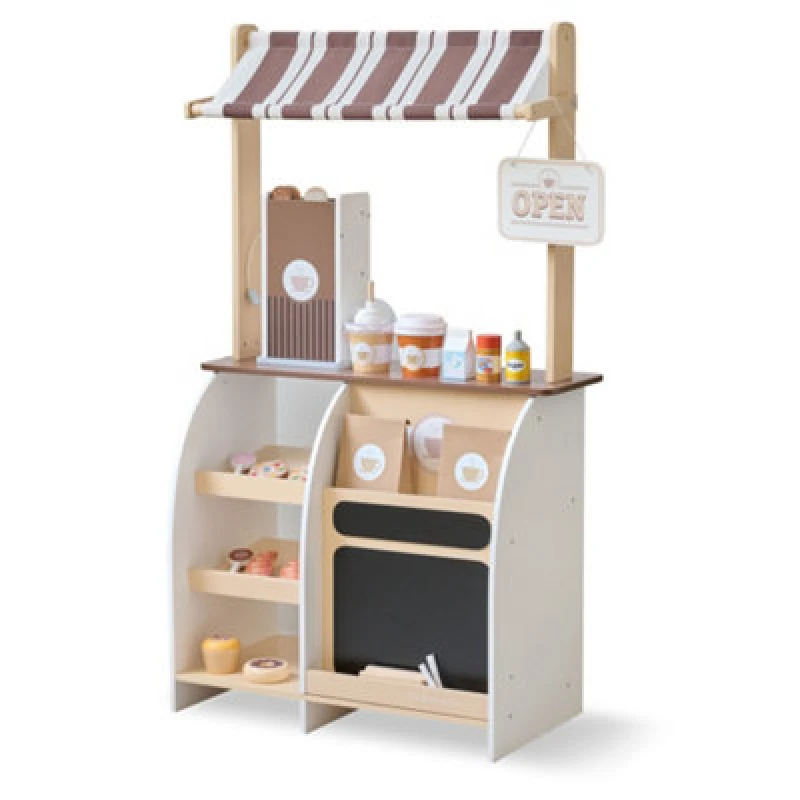 Image of Teamson Kids Wooden Coffee Stand Playset With Espresso Machine & 29 Accessories