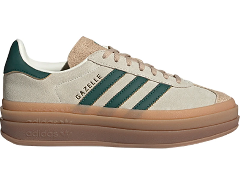 Image of Adidas Womens Gazelle Bold W Trainers Cream White Collegiate Green Magic Beige Natural, 3.5