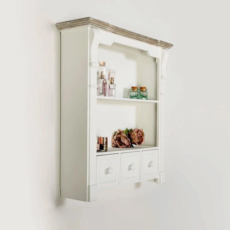 Image of Melody Maison White Wooden Wall Shelf Unit With Drawers Off White