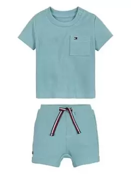 Image of Tommy Hilfiger Baby Boys Rib Short Set - Aqua, Size 6-9 Months