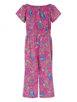 image of Monsoon Girls S.E.W. Paisley Shirred Jumpsuit - Pink, Size 3-4 Years, Women