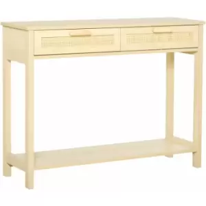 image of HOMCOM Console Table w/ Storage Shelf 2 Drawers for Entryway Bedroom Natural - Natural