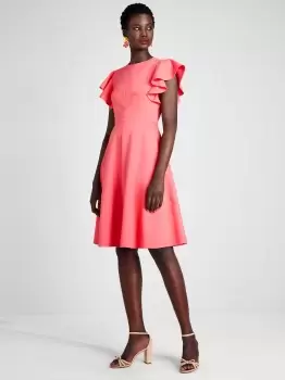 Image of Ponte Flutter-Sleeve Dress - Dark Coral Lipstick - 8