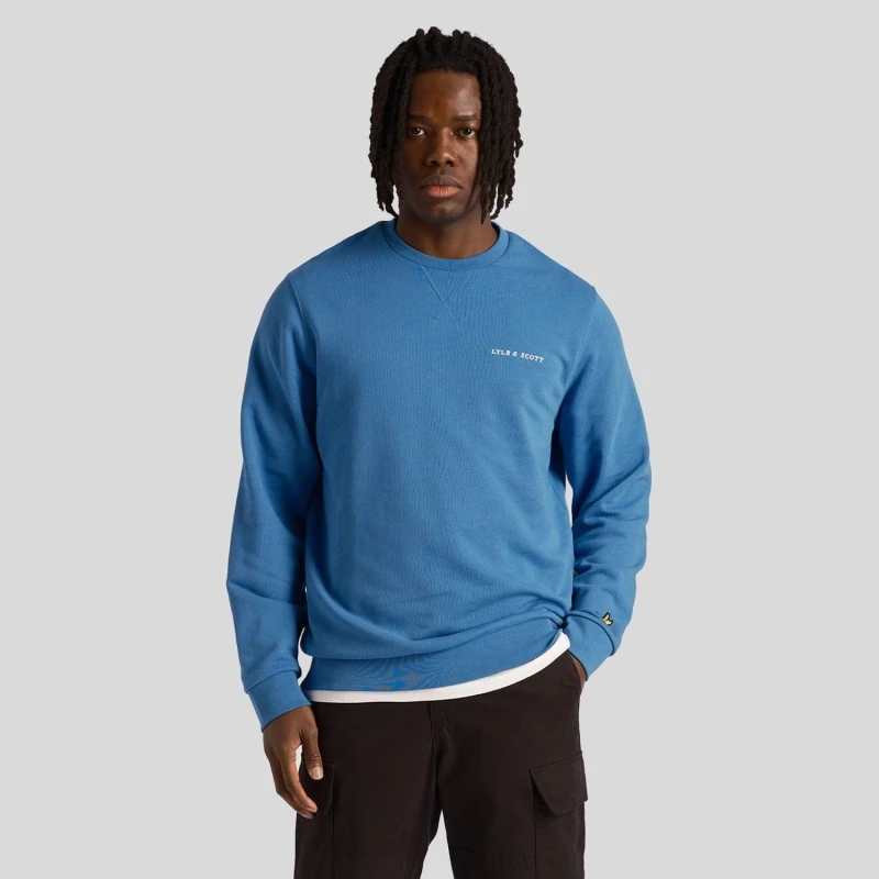 Image of Lyle and Scott Loopback Embroidered Crewneck Sweatshirt Blue male S