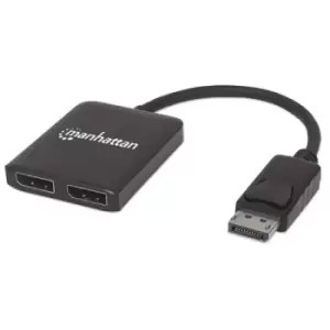 Image of Manhattan DisplayPort 1.2 to 2-Port DisplayPort 1.2 Splitter Hub with MST 4K@30Hz USB-A Powered Video Wall Function Black Three Year Warranty Blister