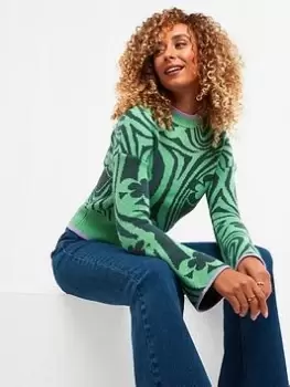 Image of Joe Browns Retro Flower Jumper -green, Green, Size 12, Women