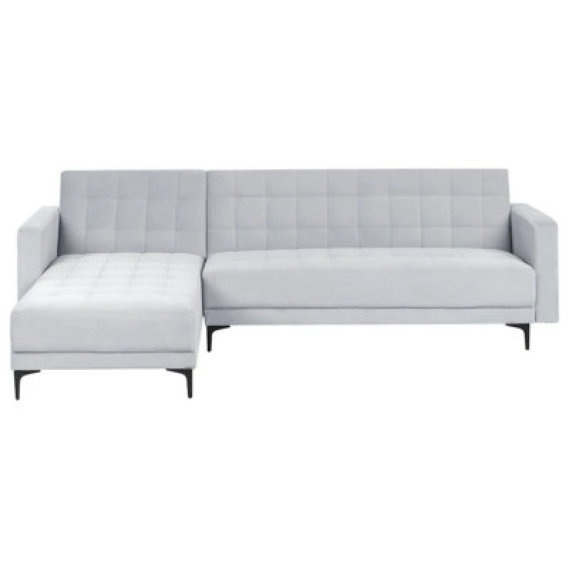 Image of Beliani Modular Corner Sofa Bed 4 Seater Aberdeen Velvet Light Grey Right Hand