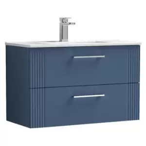 Nuie Deco Satin Blue 800mm Wall Hung 2 Drawer Vanity Unit with 18mm Profile Basin - DPF395B - Satin Blue