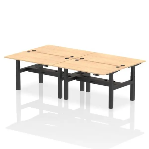 Image of Air Air Back-to-Back 1400 x 800mm Height Adjustable 4 Person Bench Desk Maple Top with Cable Ports Black Frame HASCP4P14800MPEB