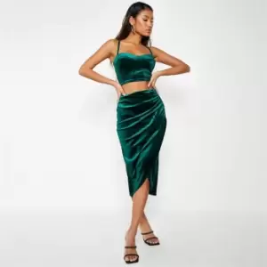 Image of I Saw It First Velvet Ruched Midi Skirt - Green