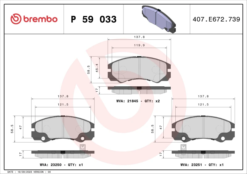 Image of BREMBO Brake pad set BREMBO P 59 033