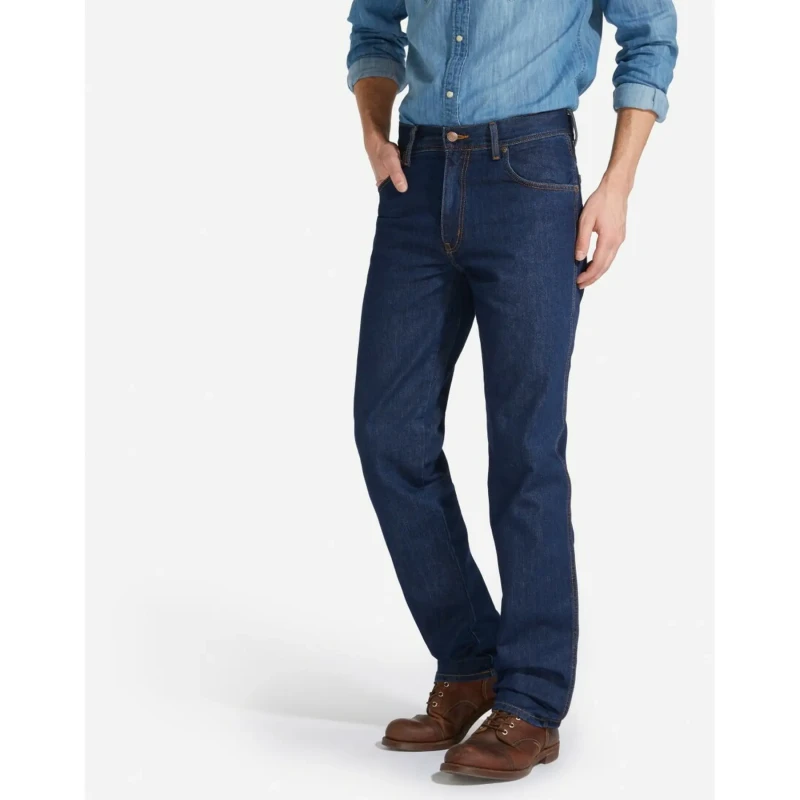 Image of Wrangler Texas Straight Fit Jeans - Dark Blue, Dark Blue, Size 32, Inside Leg Long, Men Dark Blue VYMWR Male inside leg LONG,32