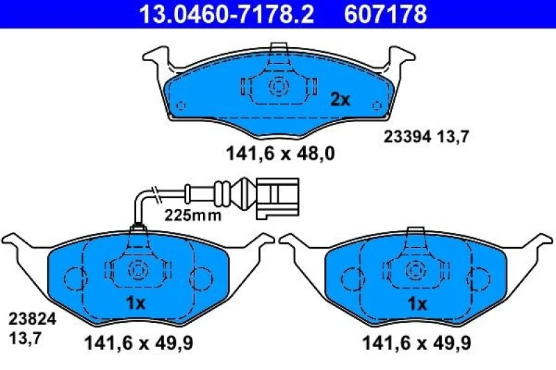 Image of ATE 13.0460-7178.2 Brake pad set incl. wear warning contact Brake Pad Set,disc brake (402)