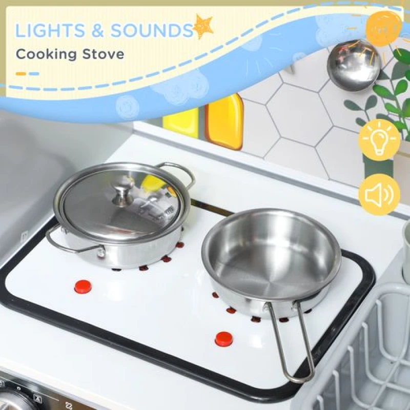 Image of AIYAPLAY Play Kitchen, Pretend Toy Kitchen w/ Sounds Lights, Microwave, White 350-173V80WT