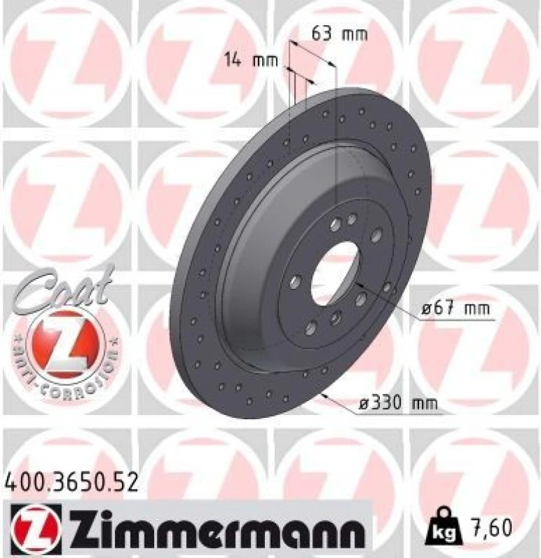 Image of ZIMMERMANN Brake disc ZIMMERMANN 400.3650.52