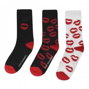 Image of Lulu Guinness 3 Pack Lips Print Socks - Black Multi