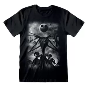 image of Nightmare Before Christmas Unisex Adult Stormy Skies T-Shirt (XL) (Black)