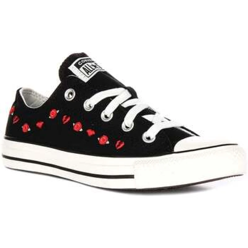 Image of Converse Womens All Star Low Trainers Black Red Hearts, 4