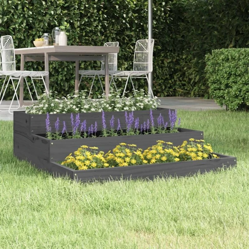 Image of vidaXL Planter Grey 78x78x27cm Solid Wood Pine, Grey 823908