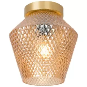 Image of Lucide ROSALIND - Flush Ceiling Light - Ø21cm - 1xE27 - Amber
