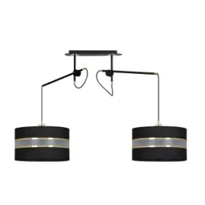 Image of Emibig Korno Black Pendant Ceiling Light with Black, Gold Fabric Shades, 2x E27