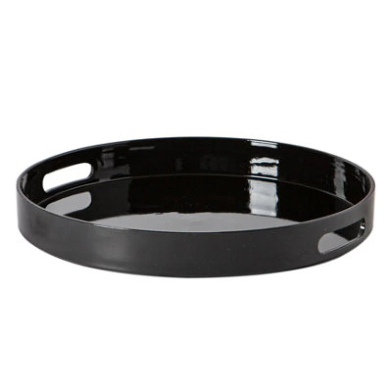 Image of Argon Tableware Serving Tray - 33Cm - Black Round Tray Metallic Decorative Breakfast Tray Melamine Food Tray