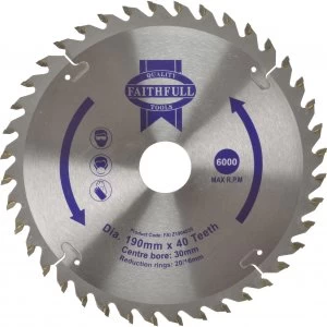 image of Faithfull Wood Cutting Saw Blade 190mm 40T 30mm