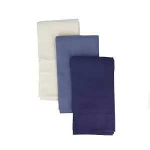 Image of KitchenCraft Cotton Waffle Tea Towels - Blues