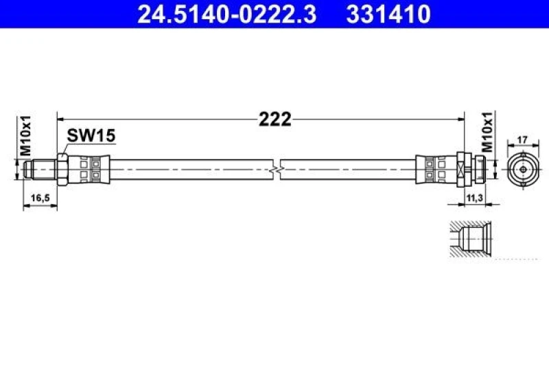 Image of ATE 24.5140-0222.3 Brake Hose Brake Hose (83)