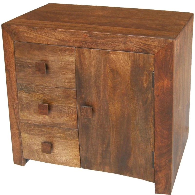 Image of Jaipur Furniture Ltd 3 Drawer Sideboard - Mango Wood - L35 x W85 x H75cm - Dark Finish in Brown Brown Unisex