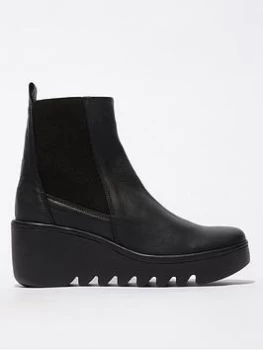 image of Fly London Bagu Wedge Chelsea Boots - Black, Size 6, Women