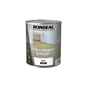 image of Ronseal Stays White 2-in-1 Primer & Paint Gloss 2.5L