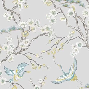 image of Sublime Japan Blue & Grey Floral Wallpaper - 10m