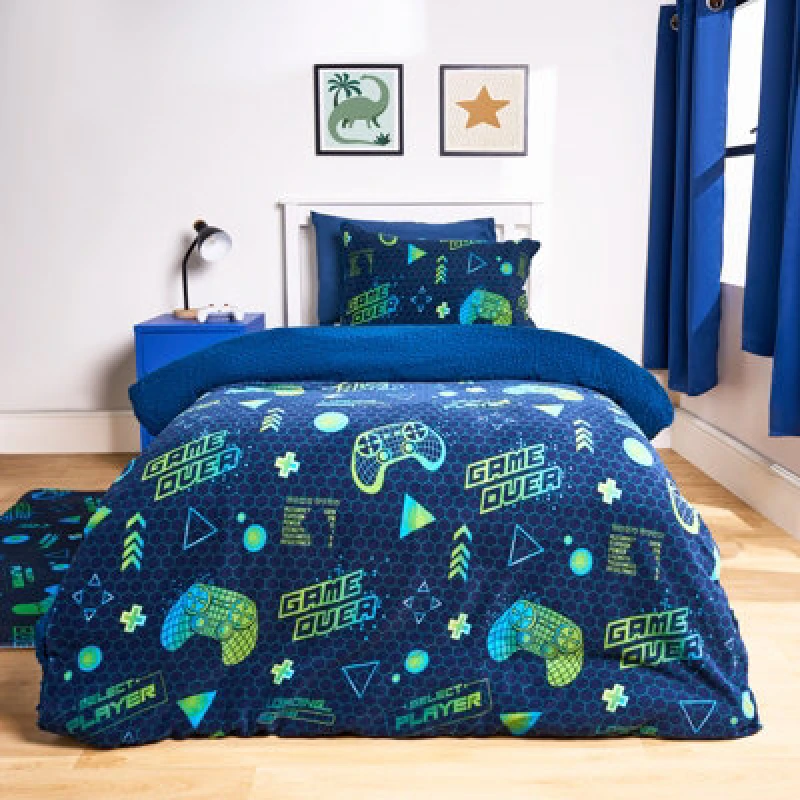 Image of OHS OHS Gaming Fleece Duvet Cover Set Bedding Quilt Warm in Green Size: Single Green Single Unisex 5027434223060