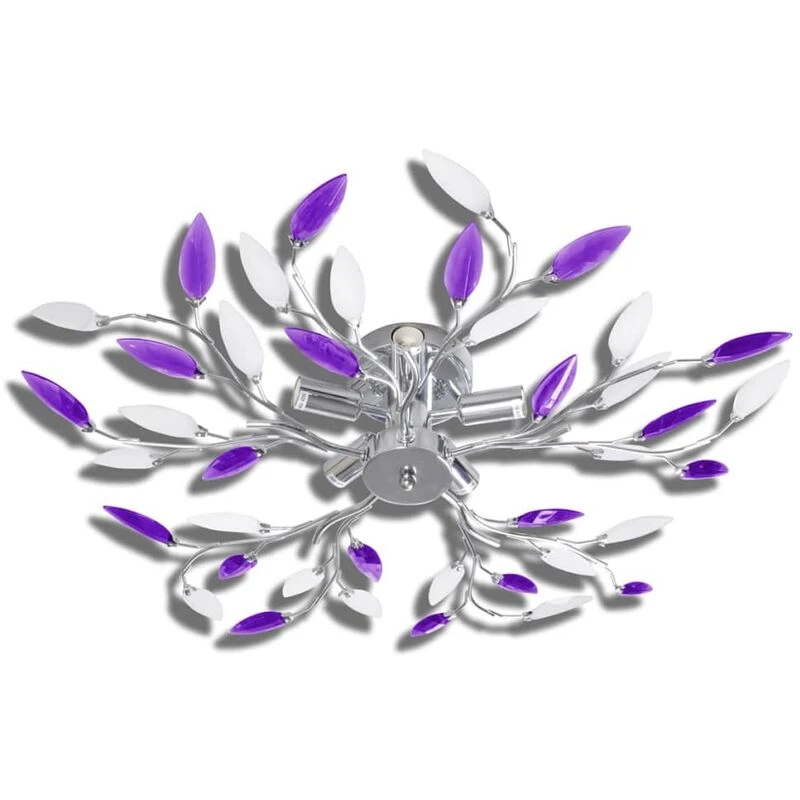 Image of VIDAXL Purple&White Ceiling Lamp Acrylic Crystal Leaf Arms for 5 E14 Bulbs vidaXL 8718475894384