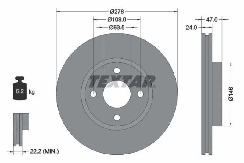 Image of Brake disc TEXTAR 92075400