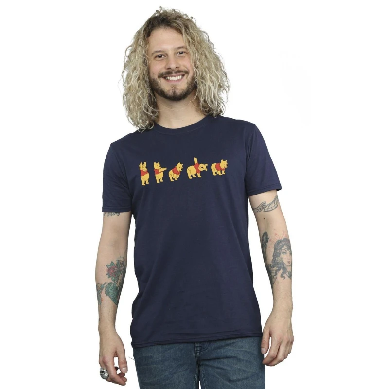 Image of Disney Men Winnie The Pooh Stretching T-Shirt in Navy Size: Small Navy S Male 5063283691223