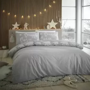 Image of Catherine Lansfield Snuggle Polar Bears Reversible Easy Care Duvet Cover Set, Stone, King