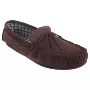 Image of Mokkers Mens Bruce Real Suede Moccasin Slippers (11 UK) (Dark Brown)