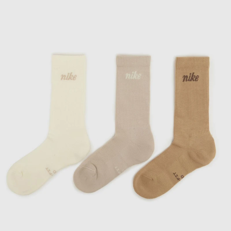 Image of Nike Beige Multi Everyday Crew Socks 3PK Beige Multi UK 2-4.5