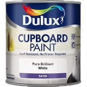 Image of Dulux Pure Brilliant White Satin Cupboard Paint 600ml