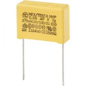 image of MKP X2 suppression capacitor Radial lead 0.68 uF 275 V AC 10 22.5mm L x W x H 26.5 x 10 x 19mm MKP X2