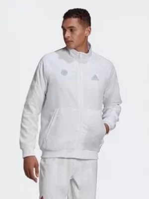 image of adidas Mens Tennis Uniforia Jacket, White/Silver/Grey Size M Men