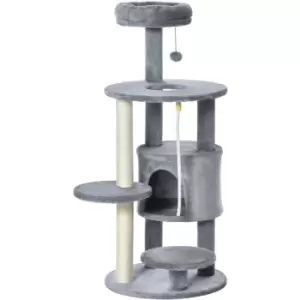 Image of Pawhut - Cat Tree Tower for Indoor Cats 112cm Climbing Kitten Activity Center with Jute Scratching Post Perch Hanging Ball Toy Teasing Rope Dark grey