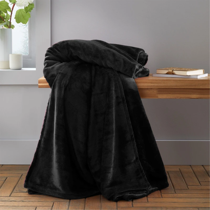 Image of Catherine Lansfield Catherine Lansfield 'Raschel Velvet Touch' Blanket Throw in Black Size: 130cm x 170cm Black 130cm x 170cm Unisex 5057681155517