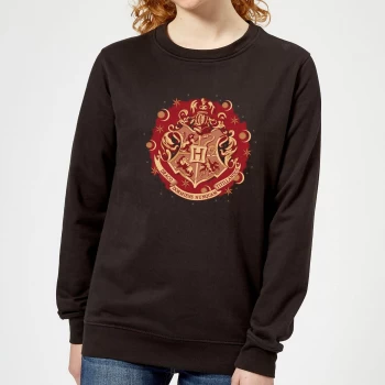 Image of Harry Potter Hogwarts Christmas Crest Womens Sweatshirt - Black - 5XL