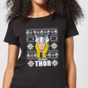 Image of Marvel Thor Face Womens Christmas T-Shirt - Black