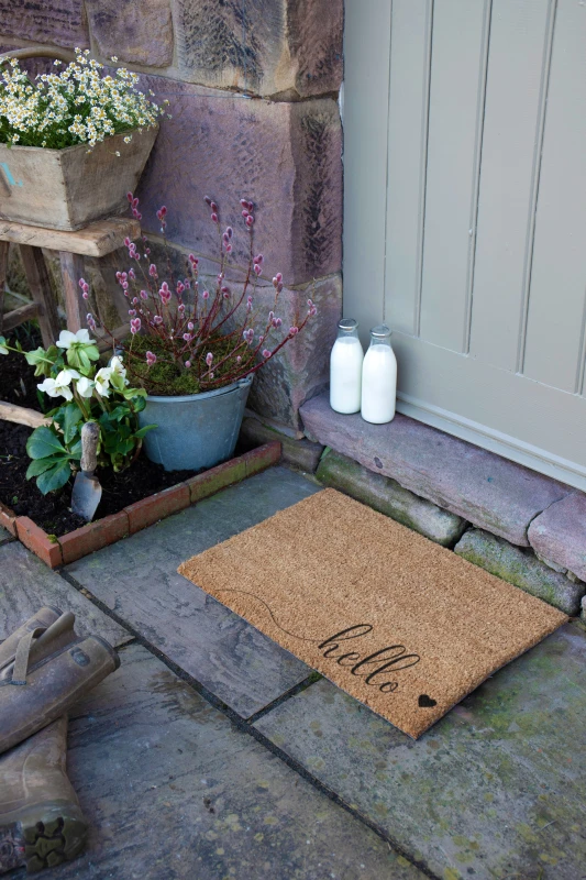 Image of Artsy Mats Hello Scribble Heart Doormat Beige unisex